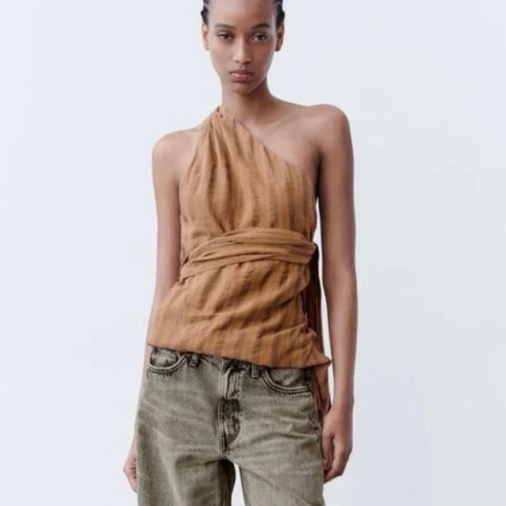 Zara one shoulder beaded top
